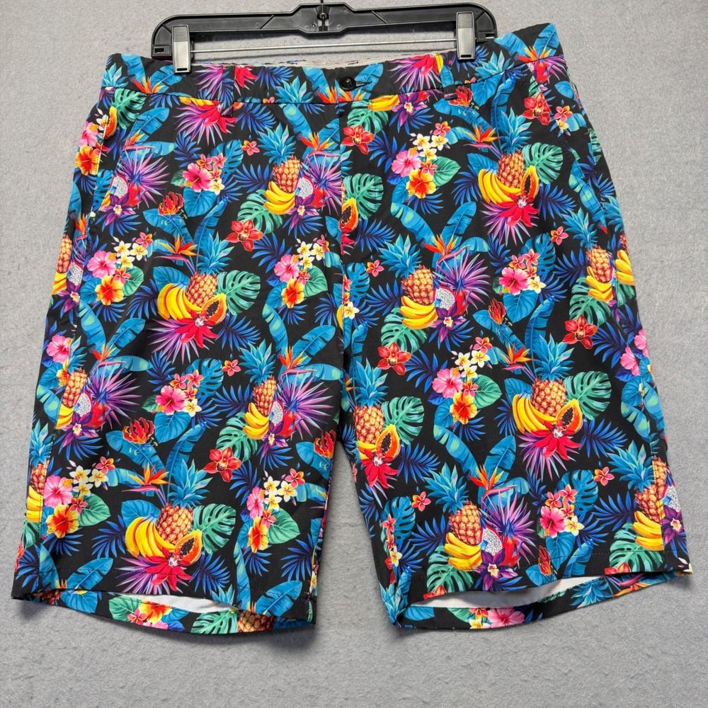Hreski Mens Tropical Pineapple Floral Golf Shorts Black Multicolor‎ Size 38x10